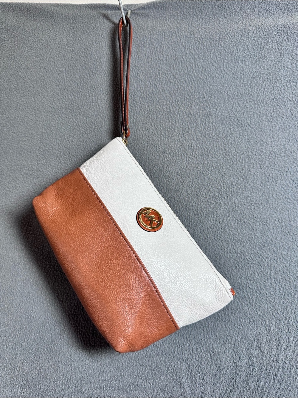 Michael Kors Two-Tone White and Brown Leather Wristlet Clutch